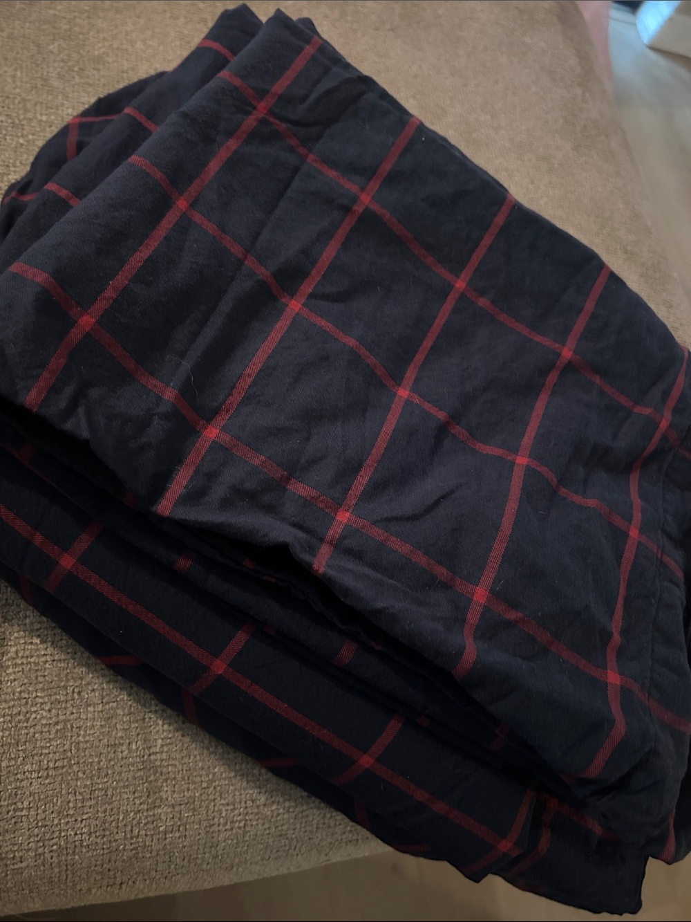 🌻 Pottery Barn Teen navy and red plaid QUEEN SHEET SET